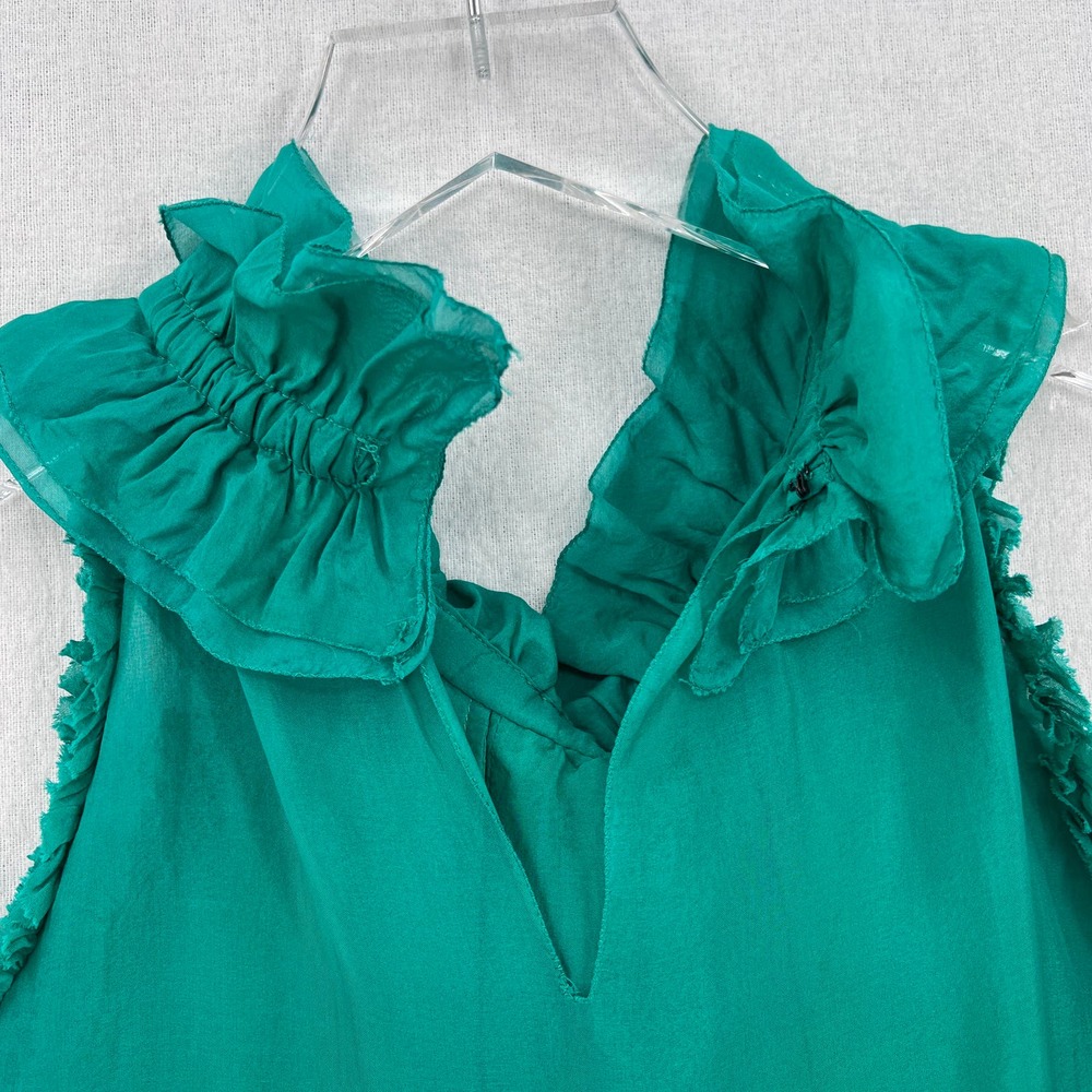DOLCE & GABBANA Silk Sleeveless Top Womens 40 Green Black Ruffle Bow Blouse - Picture 9 of 16